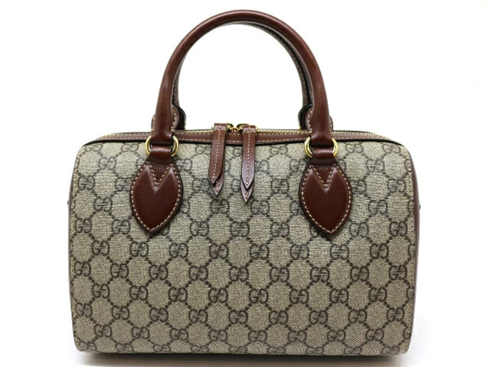 Gucci GG Canvas Supreme Boston Bag Beige Cream Brown